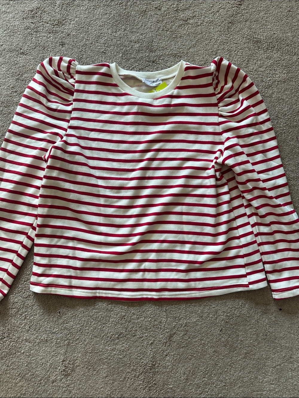 Ladies Red & White Striped Puff-Sleeve Top
